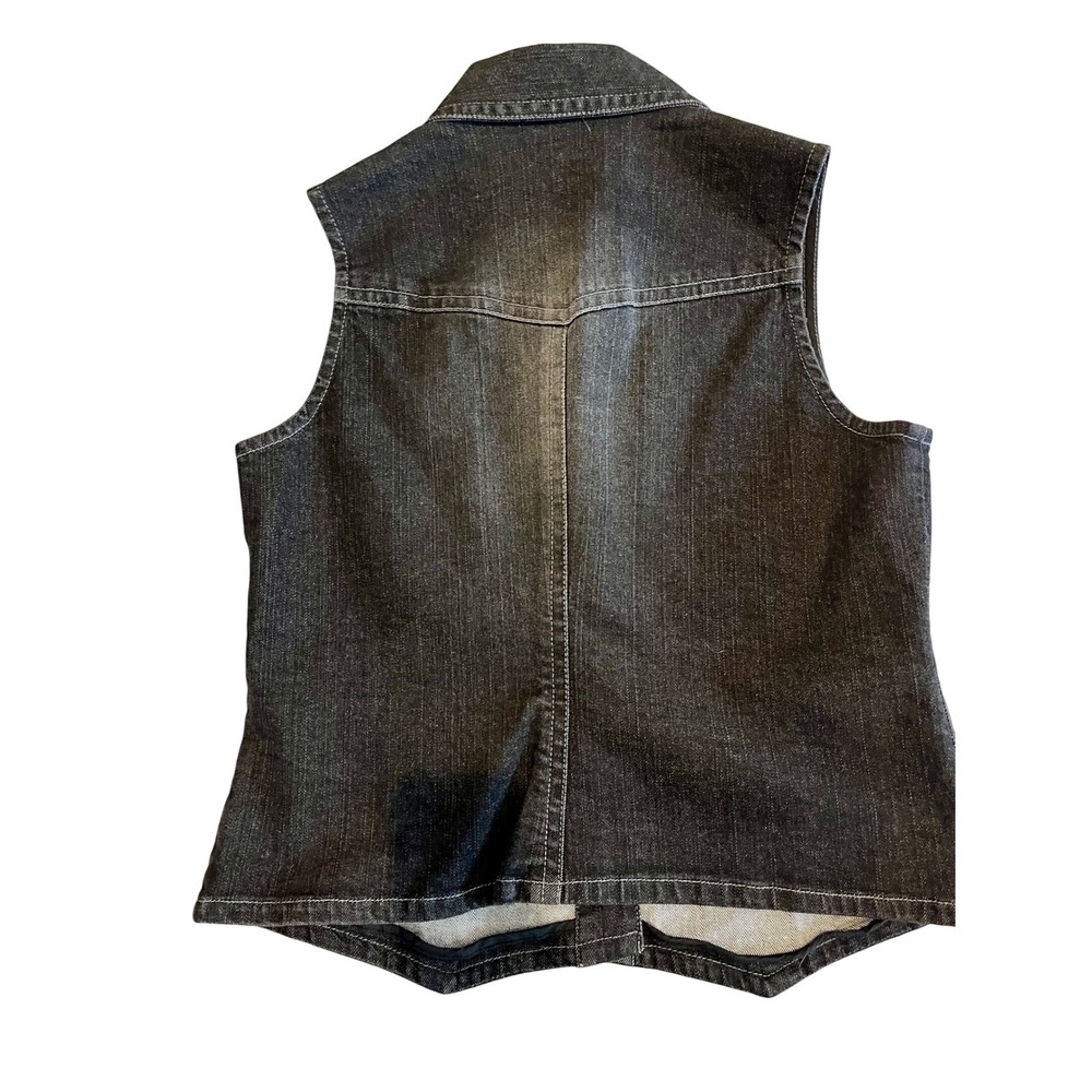 Chicos Platinum Denim Vest Women's Black Sleeveless Jean Collared Size 1 Chico's - Picture 2 of 7